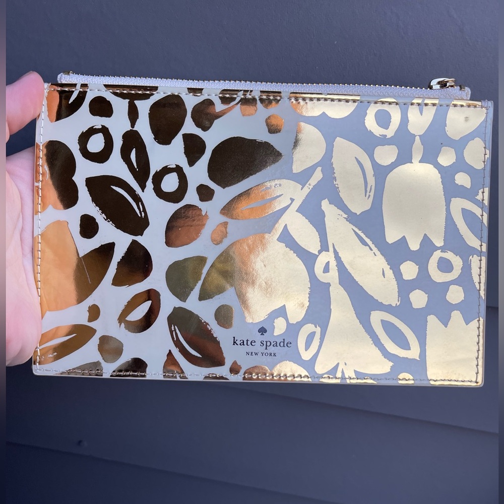 Kate Spade gold foil flower pouch